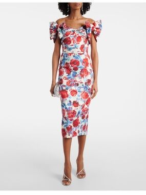Rebecca Vallance Fleurette floral taffeta midi Dress Red, Blue- size US 6